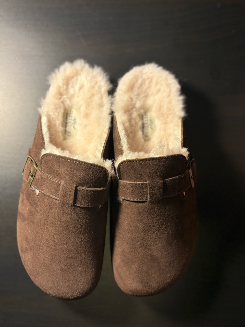 Brown Suede Shearling Clogs Size 9